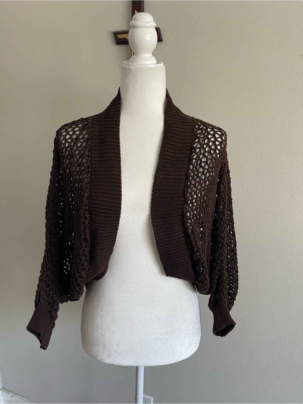 American Rag Brown Open Crochet Shrug Cardigan